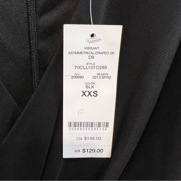 NWT BeBe Vibrant Asymmetrical Draped Dd black Dress. V neckline Size XXS - Picture 4 of 16